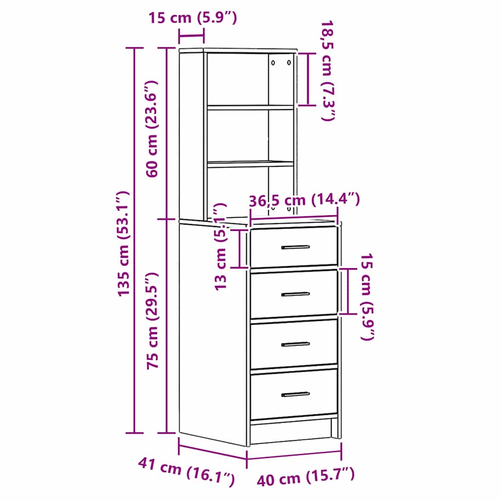 vidaXL Highboard White 40 x 41 x 135 cm Engineered Wood