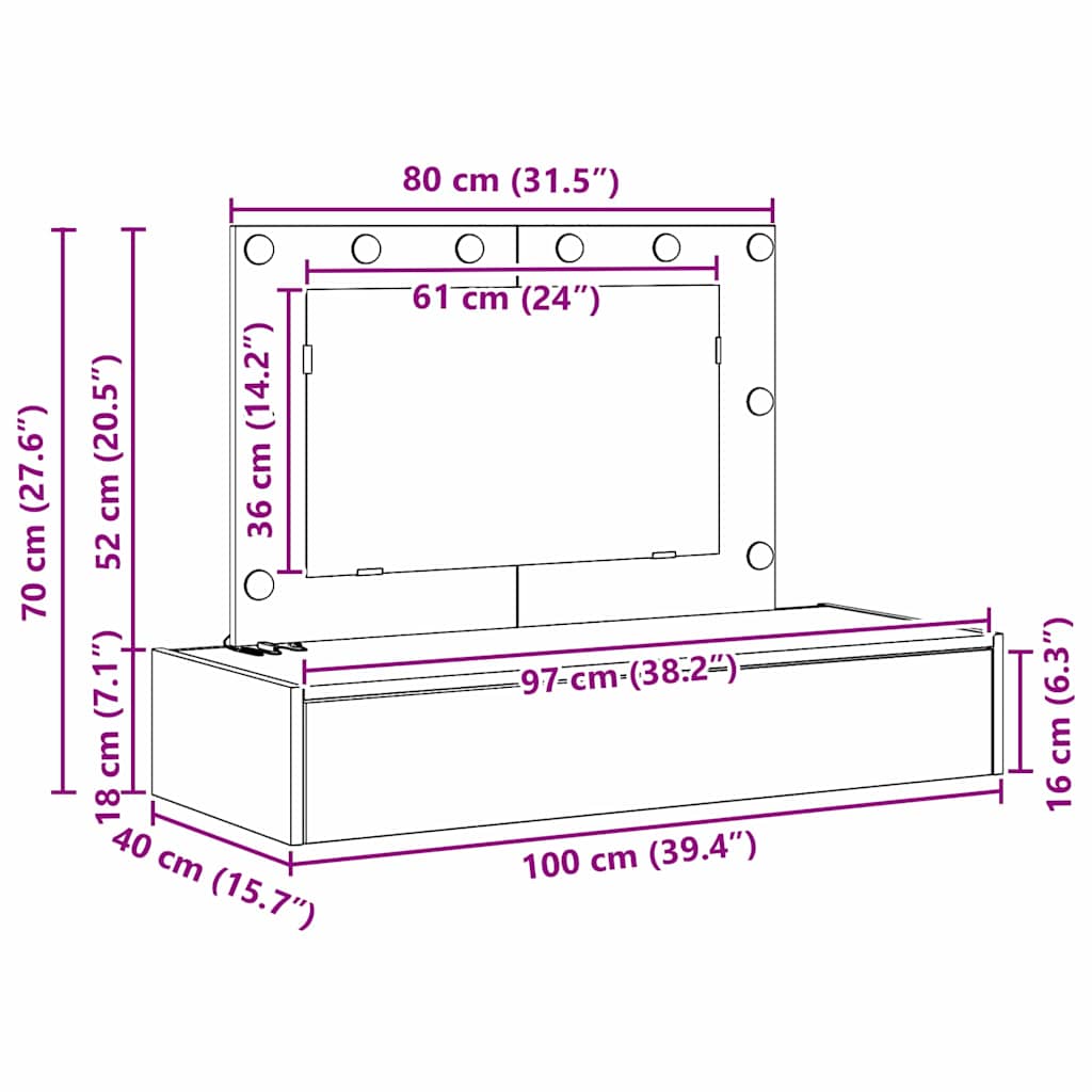 vidaXL Dressing Table Brown 100 x 40 x 70 cm Engineered Wood