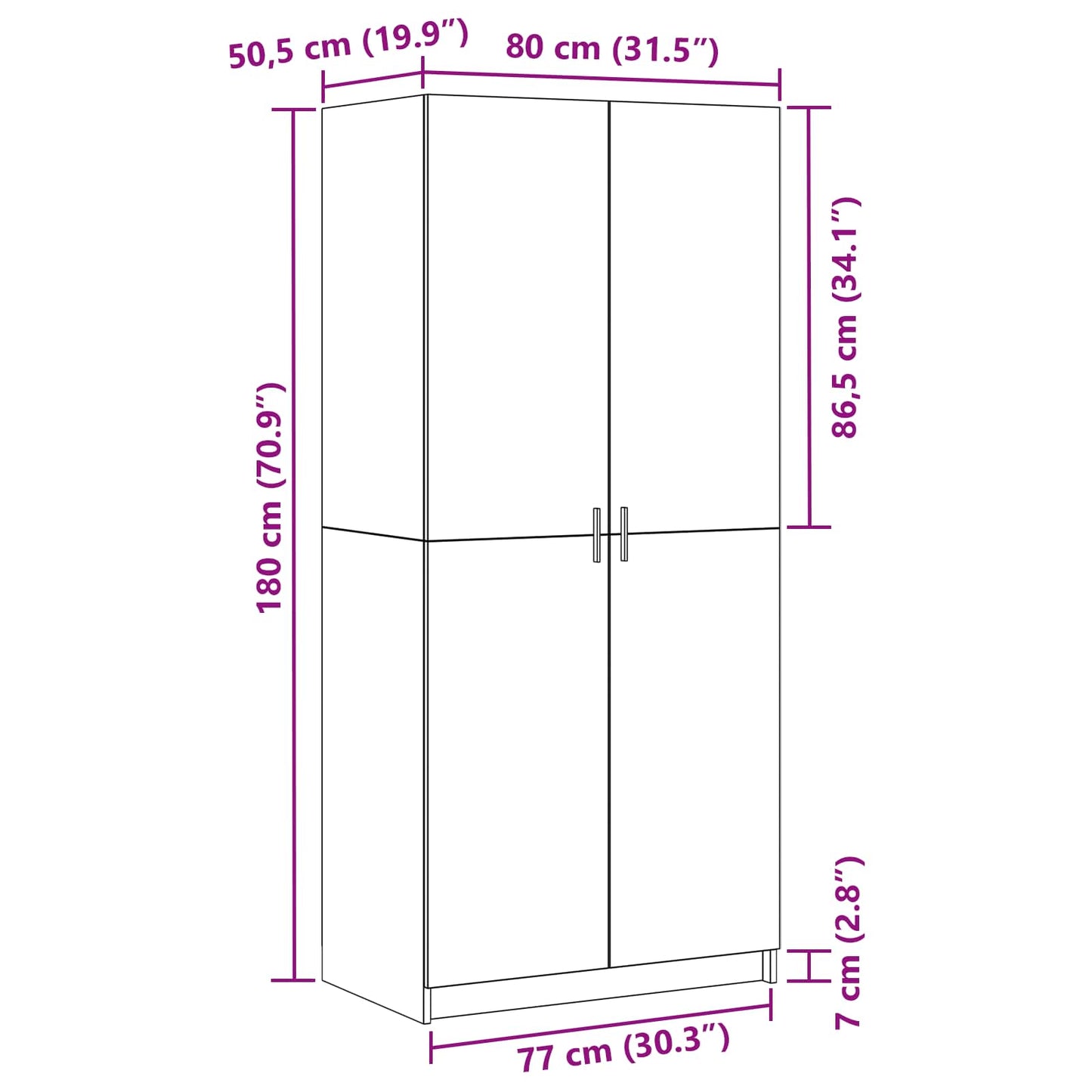 vidaXL Wardrobe Black Oak 80 x 50.5 x 180 cm Engineered Wood