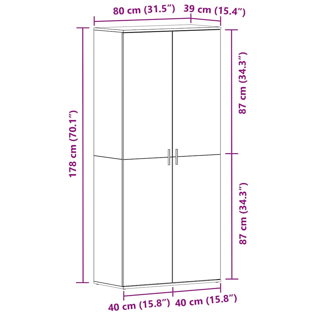 vidaXL Shoe Cabinet White 80x39x180 cm Engineered Wood