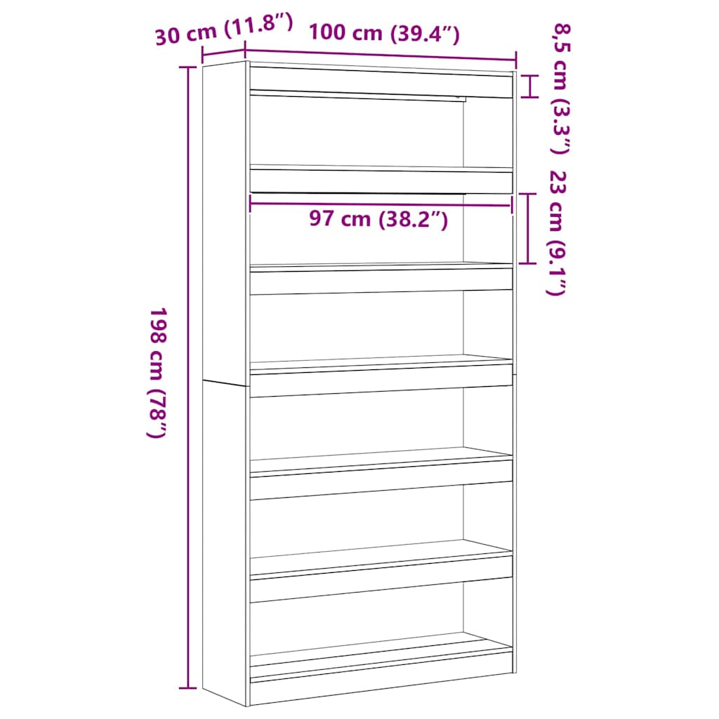 vidaXL Book Cabinet 6-Tier 100 x 30 x 198 cm Engineered Wood