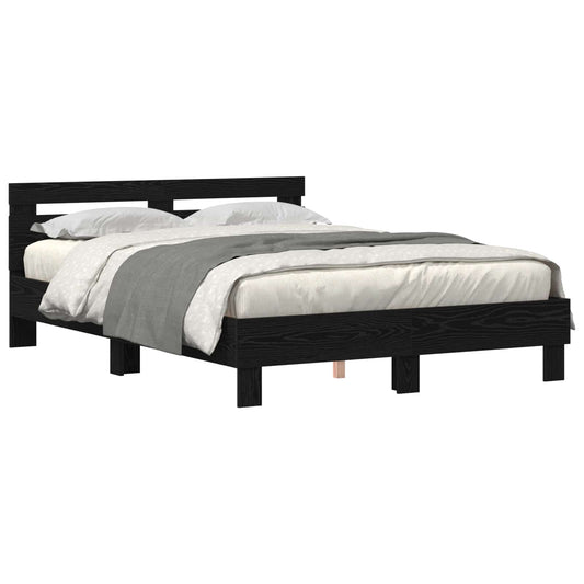 vidaXL Bed Frame with LED Black Oak 150 x 200 cm Engineered Wood