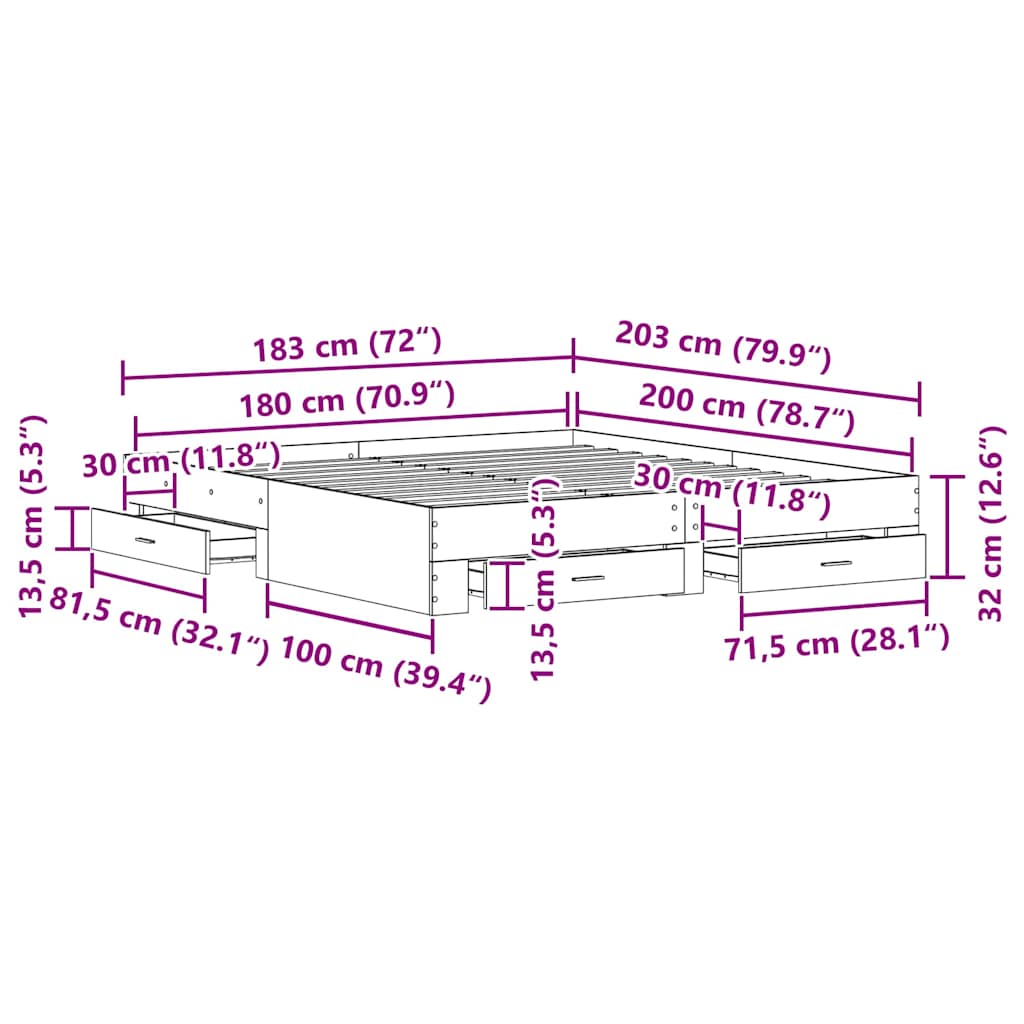 vidaXL Bed Frame with Drawer Artisan Oak 180 x 200 cm Engineered Wood