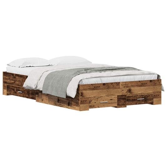 vidaXL Bed Frame with Drawer Old Wood 120 x 190 cm Engineered Wood