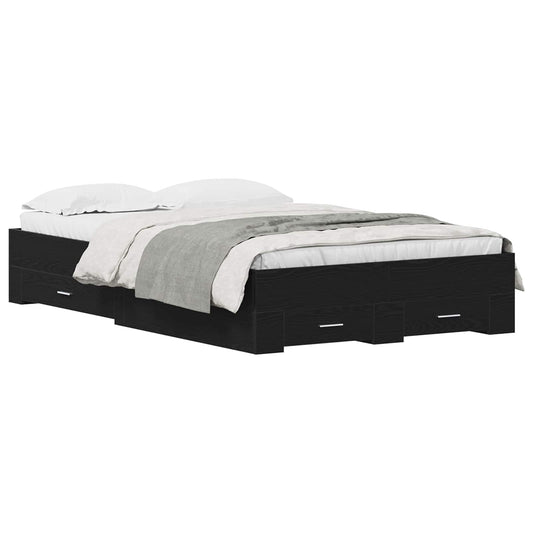 vidaXL Bed Frame with Drawer Black Oak 120 x 190 cm Engineered Wood