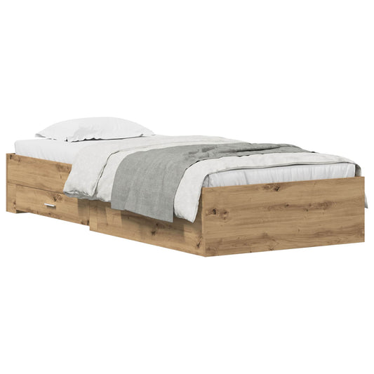 vidaXL Bed Frame with Drawer Artisan Oak 100 x 200 cm Engineered Wood