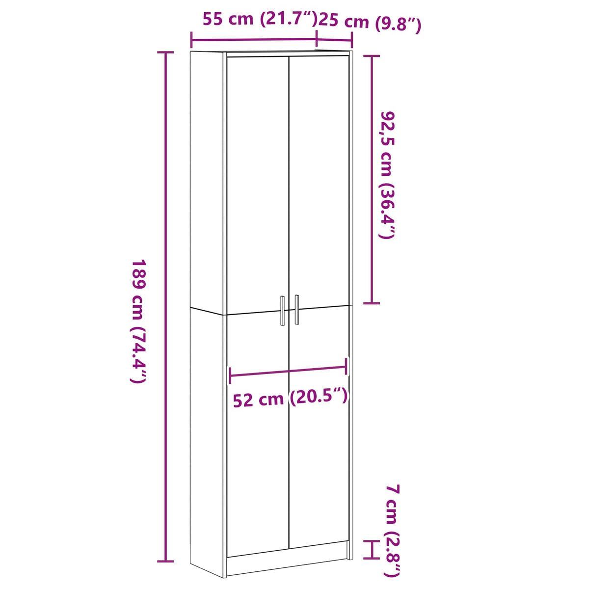 vidaXL Wardrobe White 55 x 25 x 189 cm Engineered Wood
