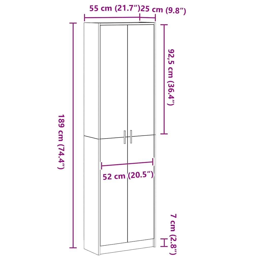 vidaXL Wardrobe Grey Sonoma 55 x 25 x 189 cm Engineered Wood