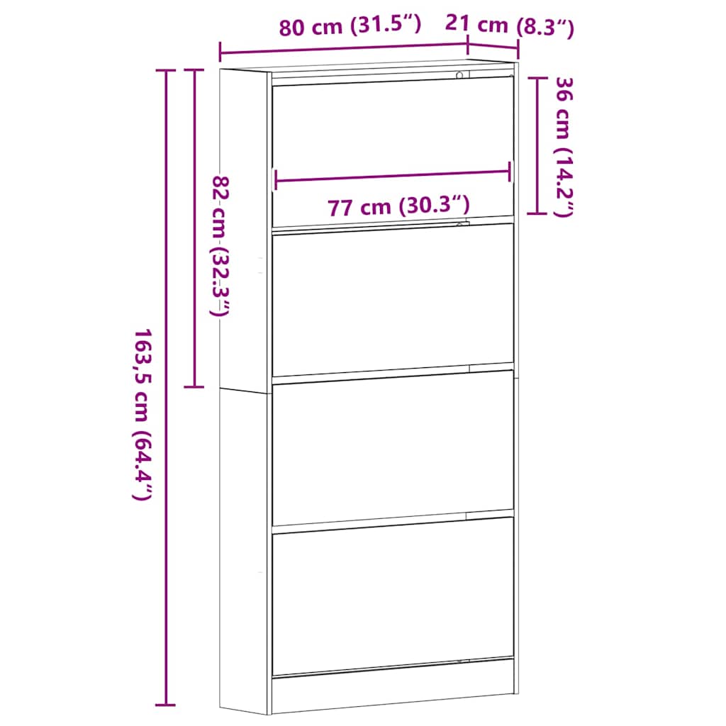 vidaXL Shoe Cabinet 80 x 21 x 163.5 cm Engineered Wood Artisan Oak