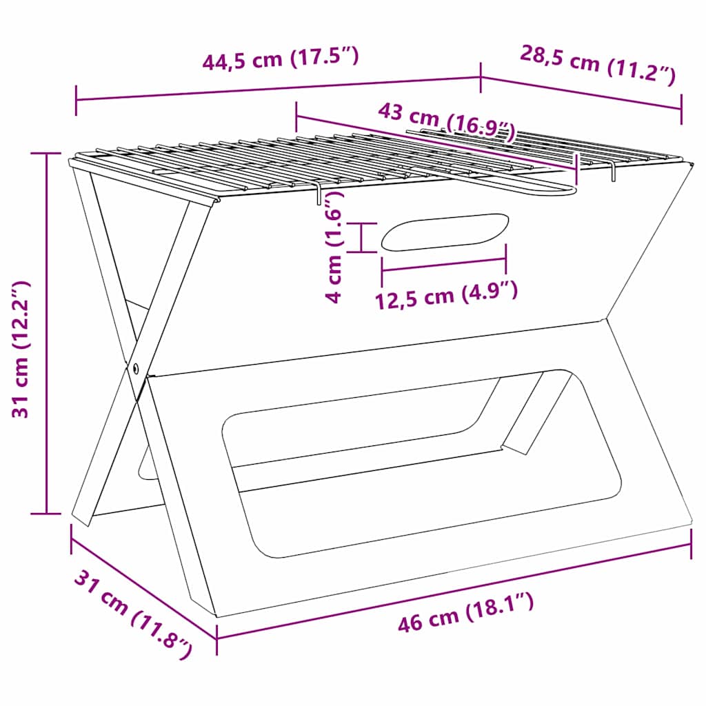 vidaXL Outdoor Grill Black 46 x 30 x 31 cm Steel