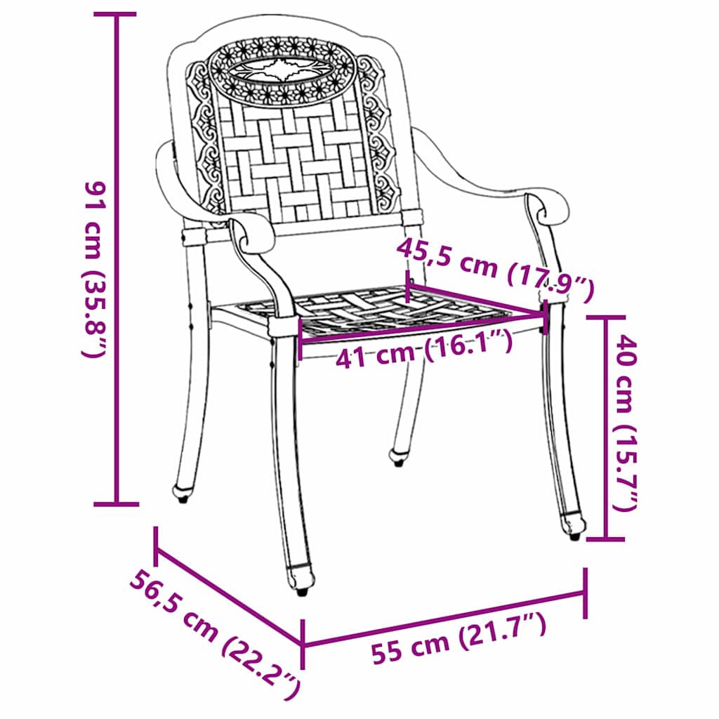 vidaXL Garden Chair 2 pcs Black 55 x 56.5 x 91cm Aluminium