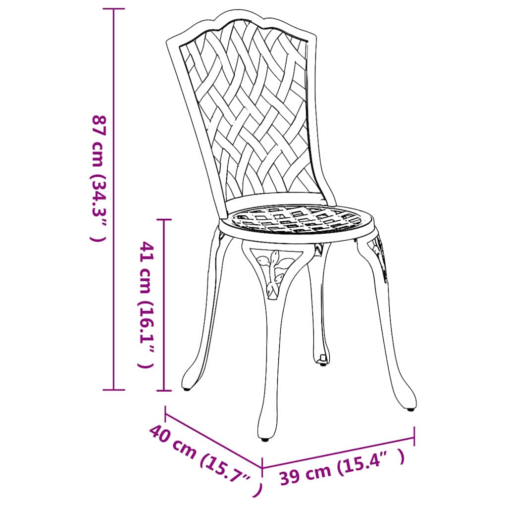 vidaXL Garden Chair 2 pcs Black 39 x 40 x 87cm Aluminium
