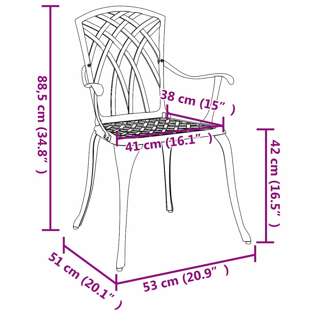 vidaXL Garden Chair 2 pcs Black 53 x 51 x 88.5cm Aluminium