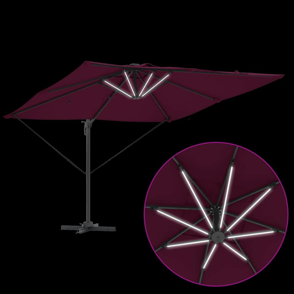 vidaXL Umbrella with LED Strip Lights Bordeaux Red 286 x 284 x 270 cm