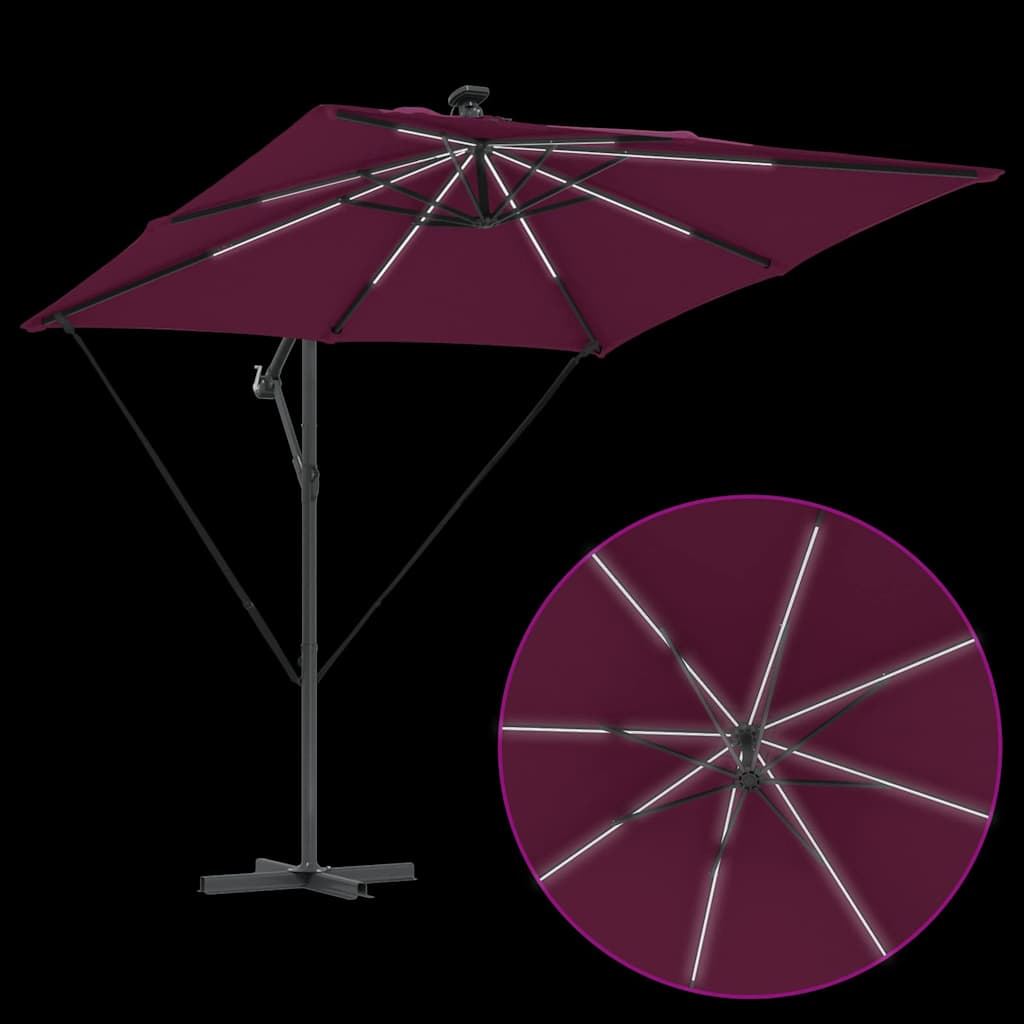 vidaXL Umbrella with LED Strip Lights Bordeaux Red 249 x 249 x 250 cm