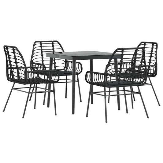 vidaXL 5 Piece Garden Dining Set Black Poly Rattan Glass