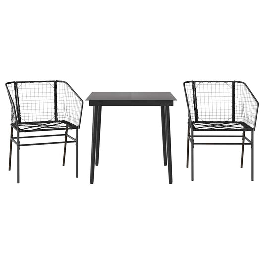 vidaXL 3 Piece Garden Dining Set Black Poly Rattan Glass