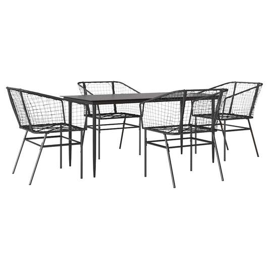 vidaXL 5 Piece Garden Dining Set Black Poly Rattan Glass