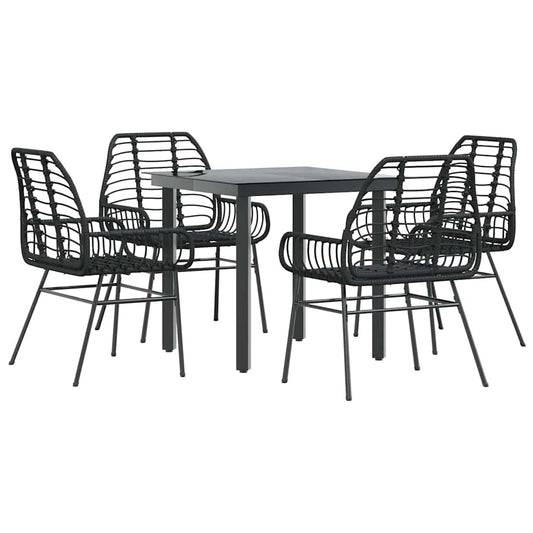 vidaXL 5 Piece Garden Dining Set Black Poly Rattan Glass