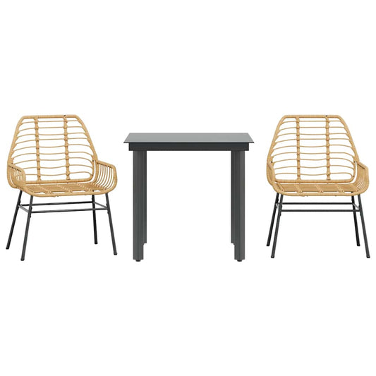 vidaXL 3 Piece Garden Dining Set Brown Poly Rattan Glass