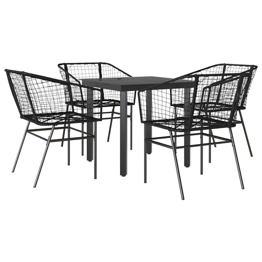 vidaXL 5 Piece Garden Dining Set Black Poly Rattan Glass