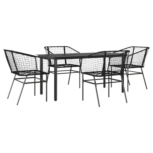 vidaXL 5 Piece Garden Dining Set Black Poly Rattan Glass