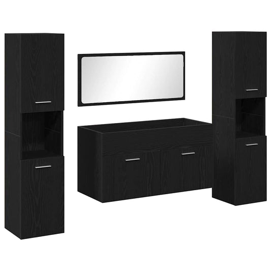 vidaXL Bathroom Furniture Set 4 pcs Black Oak Engineered Wood