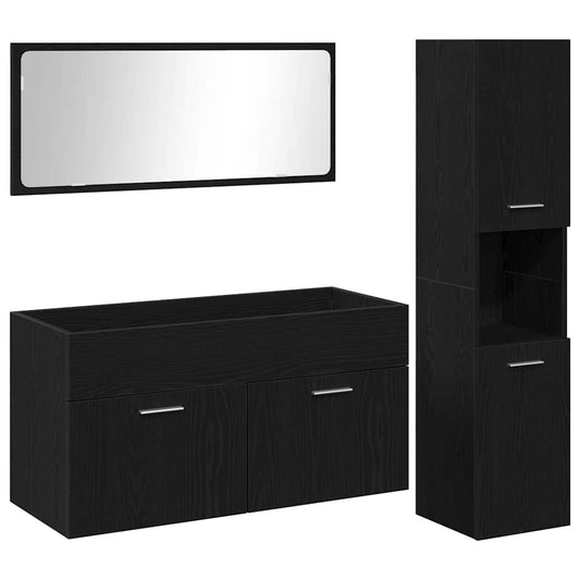 vidaXL Bathroom Furniture Set 3 pcs Black Oak Engineered Wood