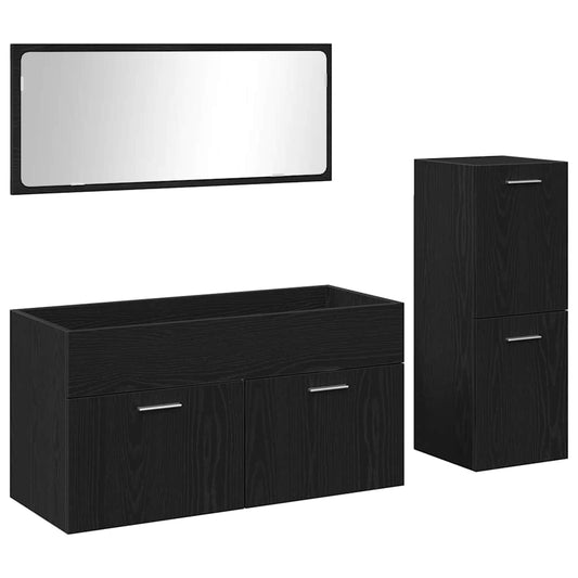 vidaXL Bathroom Furniture Set 3 pcs Black Oak Engineered Wood