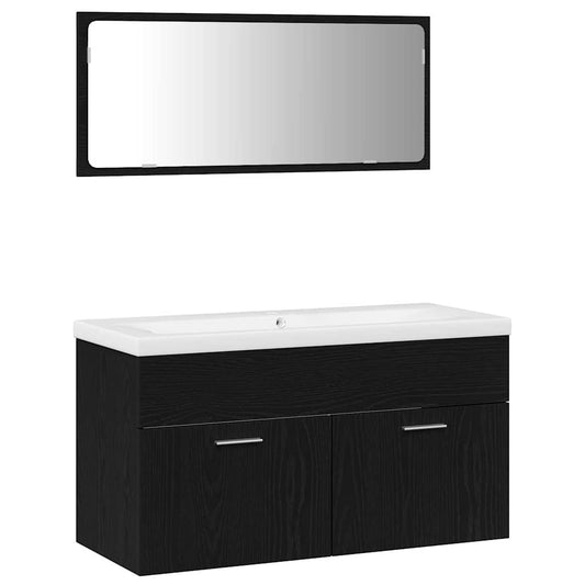 vidaXL Bathroom Furniture Set 3 pcs Black Oak Engineered Wood