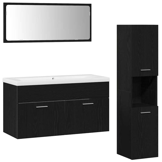 vidaXL Bathroom Furniture Set 4 pcs Black Oak Engineered Wood