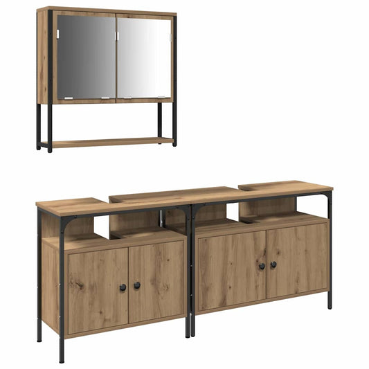 vidaXL Bathroom Furniture Set with Shelf 3 pcs Brown Engineered wood