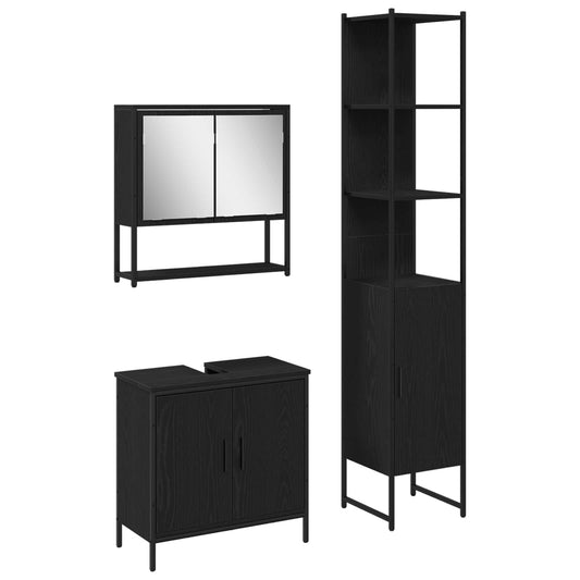 vidaXL Bathroom Furniture Set 3 pcs Black Engineered wood