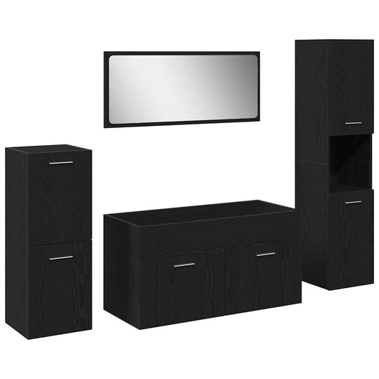 vidaXL Bathroom Furniture Set 4 pcs Black Oak Engineered Wood