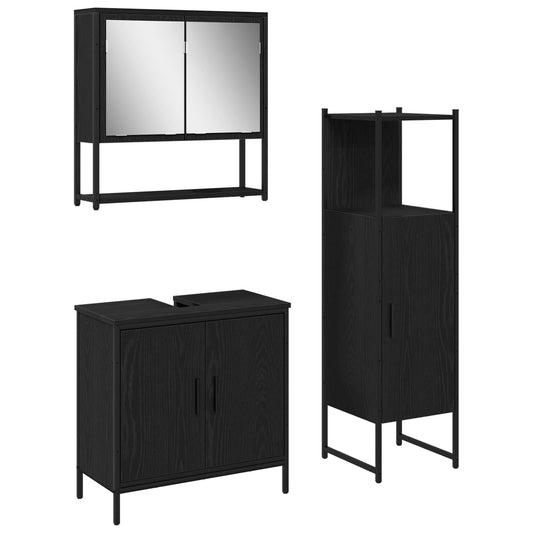 vidaXL Bathroom Furniture Set 3 pcs Black Engineered wood