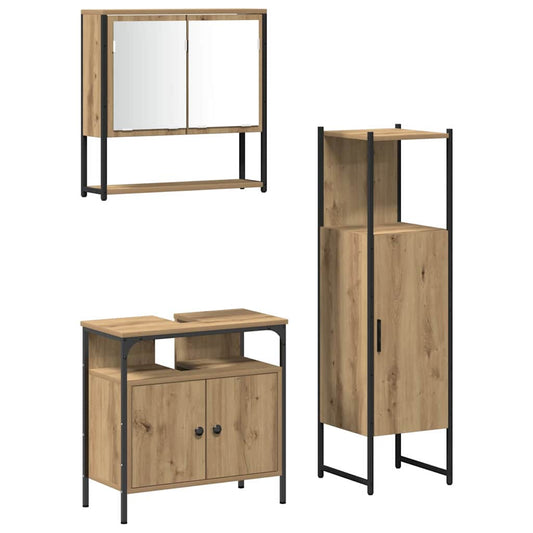 vidaXL Bathroom Furniture Set with Shelf 3 pcs Brown Engineered wood
