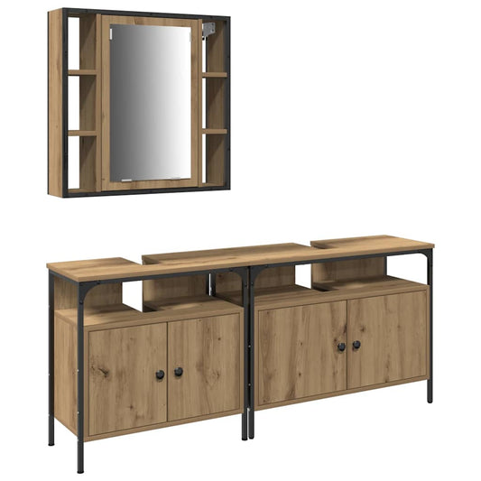 vidaXL Bathroom Vanity Units with Shelf 3 pcs Brown Engineered wood