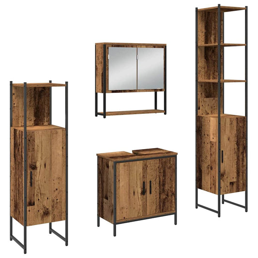 vidaXL Bathroom Furniture Set with Door 4 pcs Brown 33 x 33 x 185.5 cm