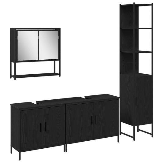 vidaXL Bathroom Furniture Set with Shelf 4 pcs Black Engineered wood
