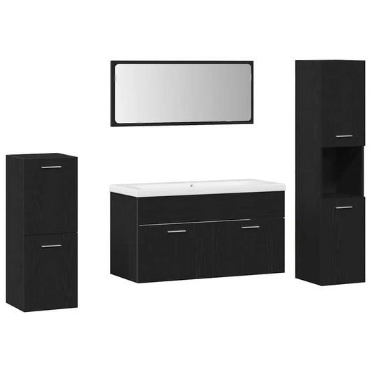 vidaXL Bathroom Furniture Set 5 pcs Black Oak Engineered Wood