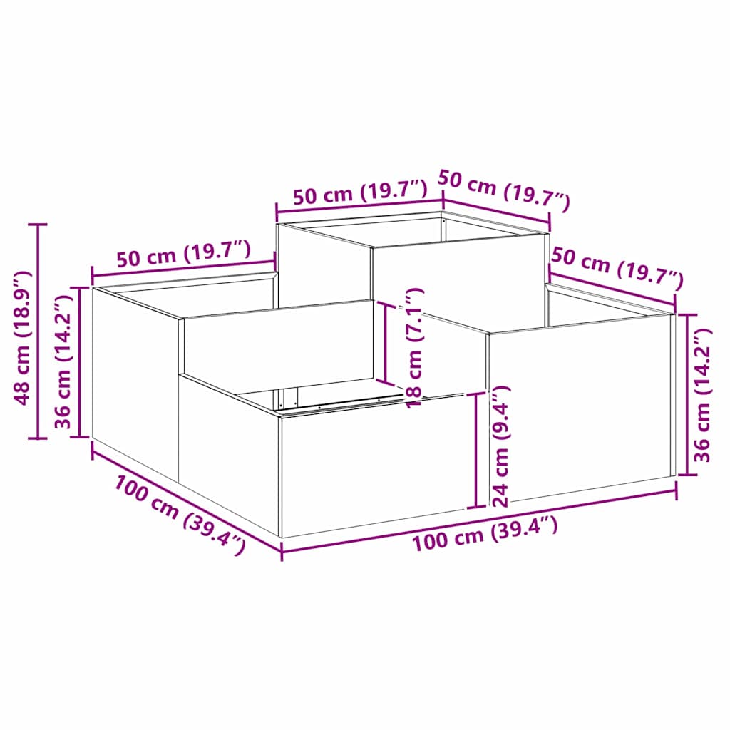 vidaXL Garden Planter Silver 100 x 100 x 48 cm Stainless steel