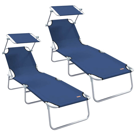 vidaXL Sun Lounger Folding 2 pcs Blue 58 x 188 x 77cm Polyester