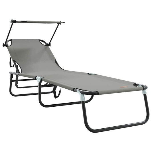 vidaXL Folding Sun Lounger Folding Grey 190 x 57 x 81 cm Oxford