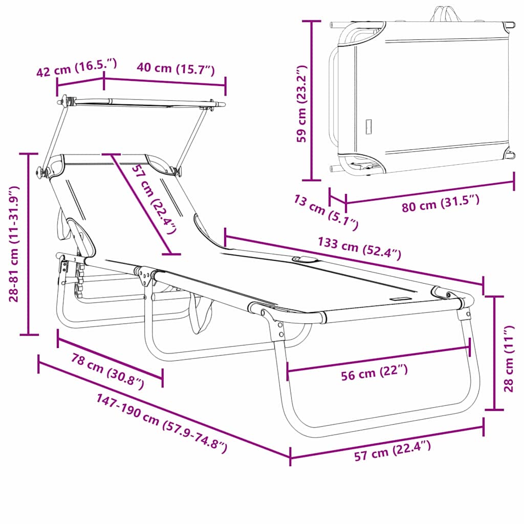 vidaXL Folding Sun Lounger with Canopy Leaf Print 600D Oxford Fabric