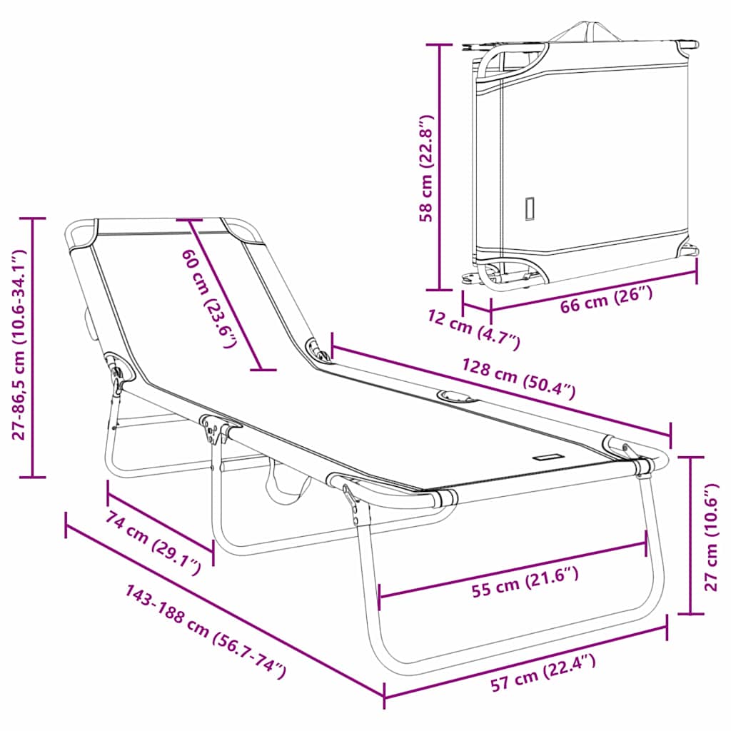 vidaXL Folding Sun Lounger Portable Red 600D Oxford Fabric