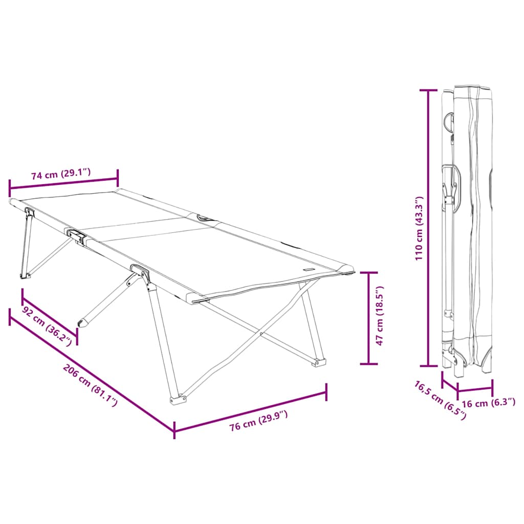 vidaXL Folding Camping Bed Green 206 x 76 x 74 cm Oxford and Steel