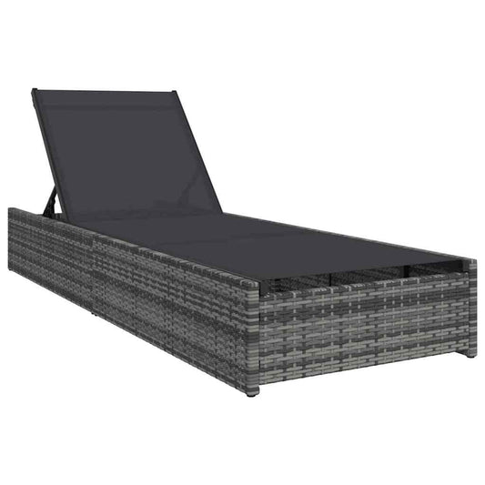 vidaXL Sun Lounger Reclining Grey 200.5 x 70 x 75 cm Poly Rattan
