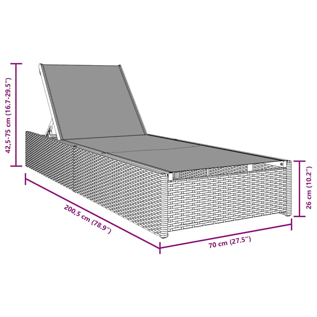 vidaXL Sun Lounger Grey 60x200x27 cm Poly Rattan