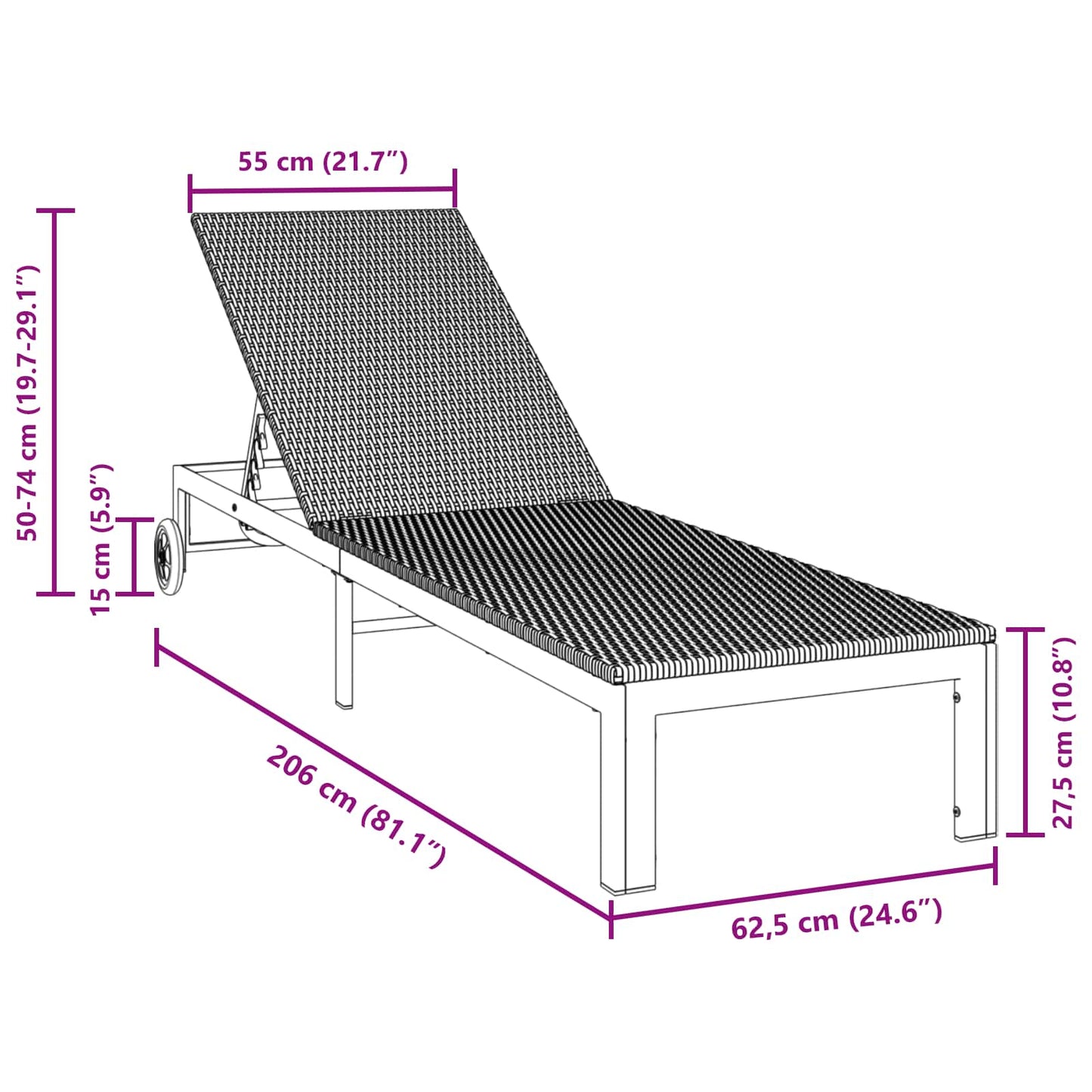 vidaXL Sunbed Poly Rattan Black