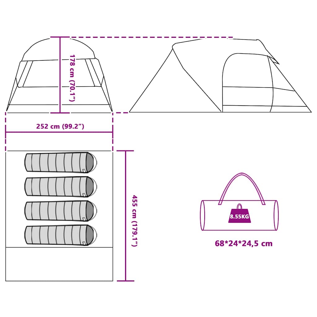 vidaXL Dome Tent 4-Person with Roof Grey and Orange 455 x 252 x 178 cm